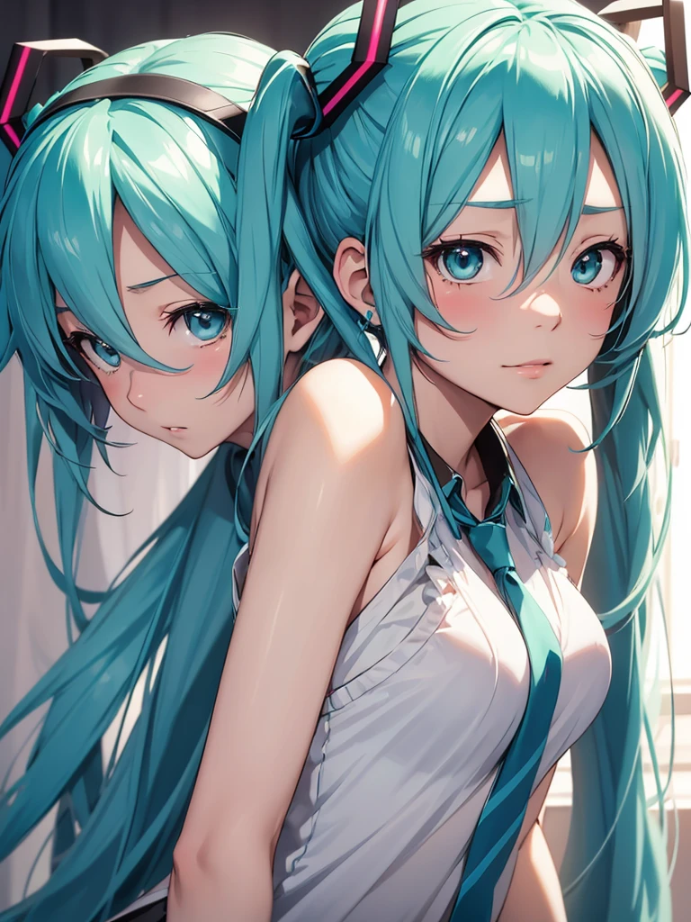 Hot hatsune miku, very cute, very embarrassed, itch