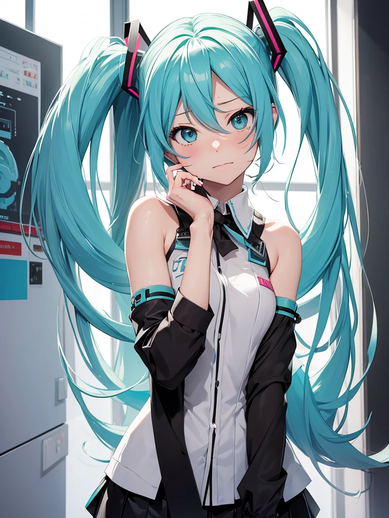 Hot hatsune miku, very cute, very embarrassed, itch