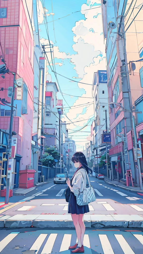 girl,Standing on a street corner in Tokyo