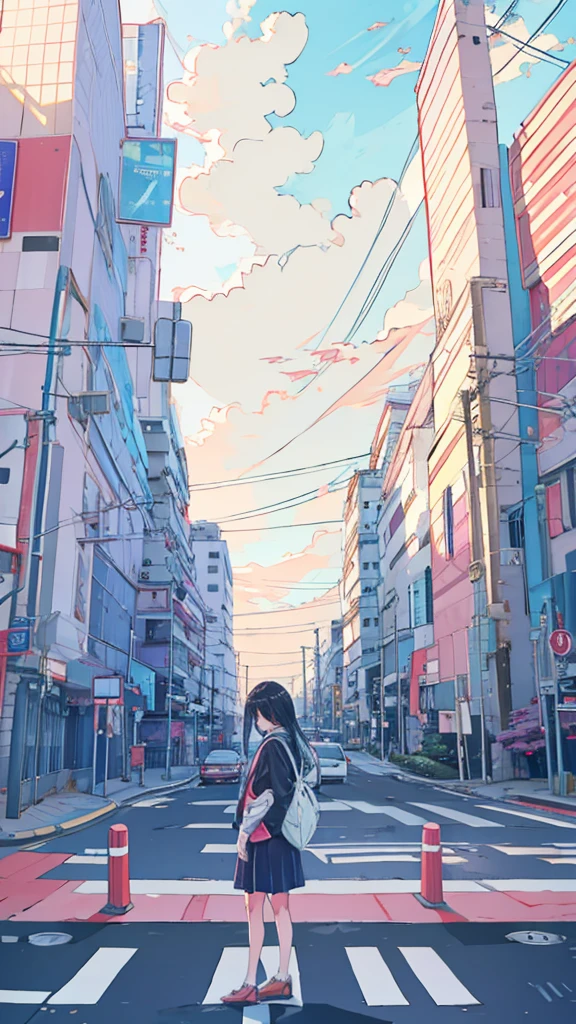 girl,Standing on a street corner in Tokyo