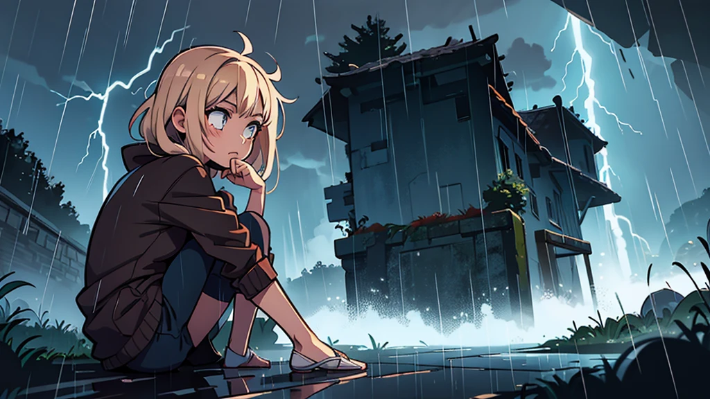 Manga In The Storm With Rain Lightning Light.