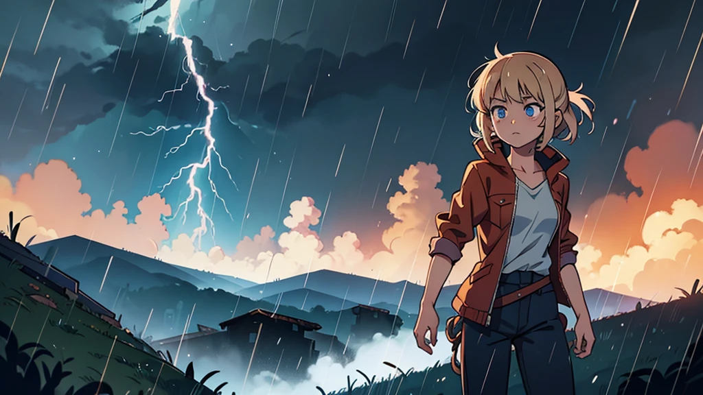 Manga In The Storm With Rain Lightning Light.