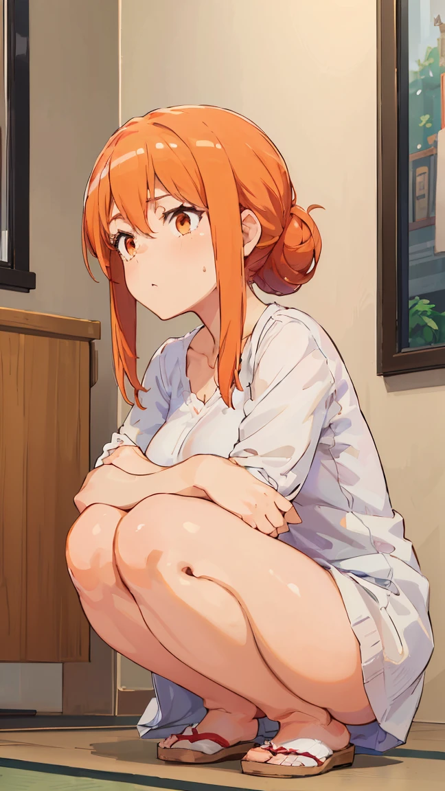 (Highest quality, 8K, masterpiece :1.3),Mrs. Yuigahama,ガハMom, As I expected, my youth romantic comedy is wrong。, One woman,Bun Hair,30 years old,Mom,Orange Hair,nsfw,Plump body,