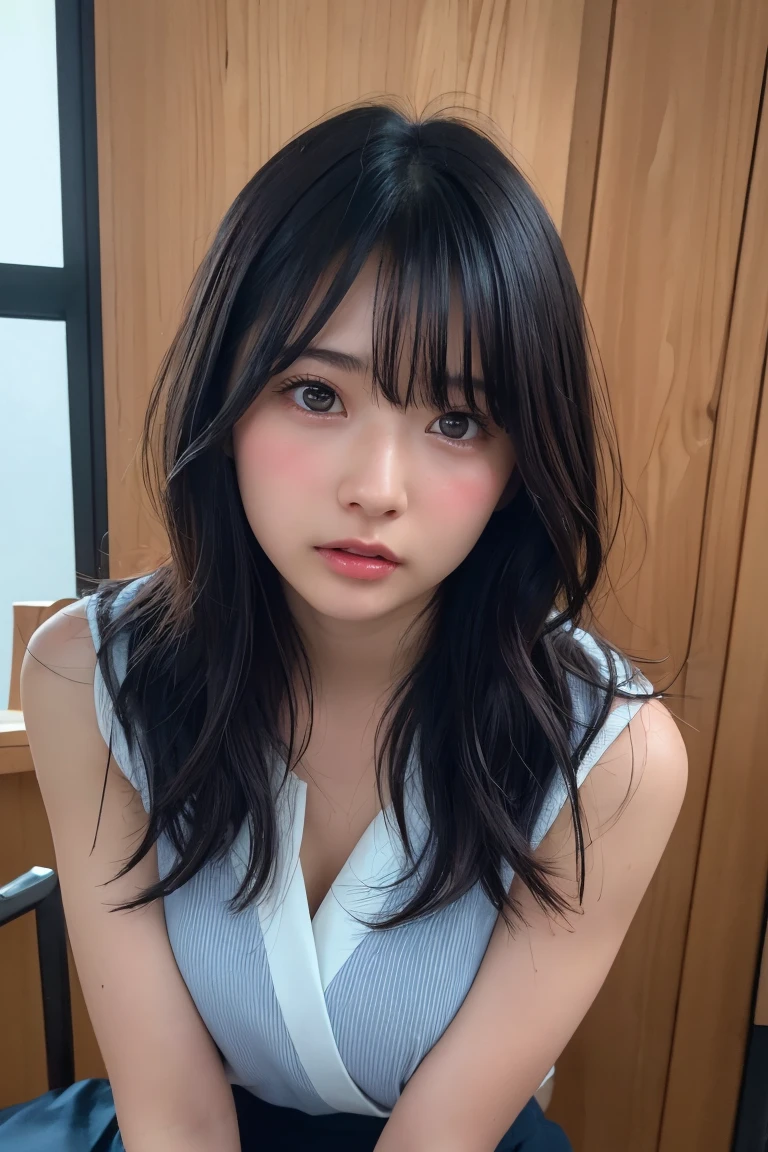 ((Upper Body:1.3)).Blown by the long wind [Blue-black:.3] hair,Looking at the audience, (Tabletop:1.3), (8K, Realistic, RAW Photos, Highest quality: 1.4), Japanese, (1 Girl), Beautiful Face, (Realistic face),{Wavy medium hair|Front hair long bob|short hair with long bangs}{Black hair|Brown hair|Blonde hair}, Beautiful hairstyle, Realistic eyes, Beautiful and beautiful eyes, (Realistic skin), Beautiful Skin, charm, Ultra-high resolution, Surreal, Very detailed, Golden Ratio,Female student peeing in the toilet、shame(Blushing:1.3),Upper Bodyは裸、Nipples sticking out