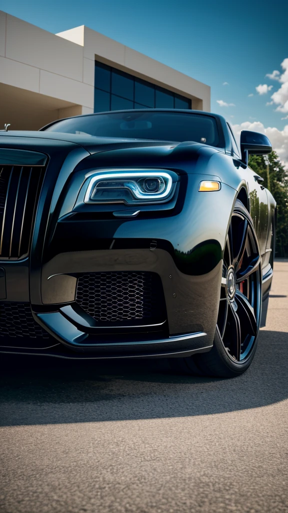 a black rolls royce car, luxurious, realistic, wealthy, bright sky background, 4k, 8k, highres, masterpiece:1.2, ultra-detailed, realistic, photorealistic, photo-realistic:1.37, HDR, UHD, studio lighting, ultra-fine painting, sharp focus, physically-based rendering, extreme detail description, professional, vivid colors, bokeh
