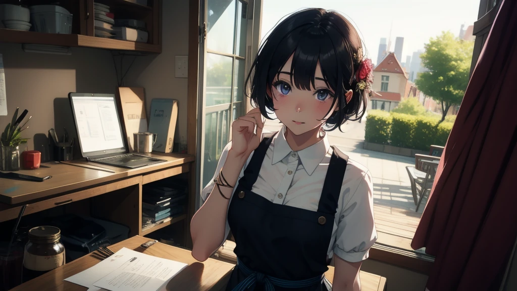 rezeroREM sleep, REM sleep, Blue eyes, blue hair, hair ornament, hair over one eye, hair tape, short hair, x hair ornament, BREAK apron, black tape, black skirt, black sleeves, separate collar, cut off sleeves, flower, frilled apron, frilled skirt, frill, Wreath on the head, long sleeves, maid, miniskirt, neck tape, purple tape, tape, tape trim, tape-trimmed sleeves, roswaal mansion maid uniform, short hair, skirt, thigh high, waist apron, white apron, white thigh high, BREAK outdoors, city, BREAK looking at viewer, BREAK (masterpiece:1.2), Best quality, A high resolution, unity 8k wallpaper(masterpiece, Best quality:1.2), complex parts, Ari&#39;s coven, 1 girl, dress, cut off sleeves, split, multicolored hair, blonde hair, black hair, animal ears, Tights, mustache markings, several tails, Energy Ball, upper body, nsfw, hot, nipels