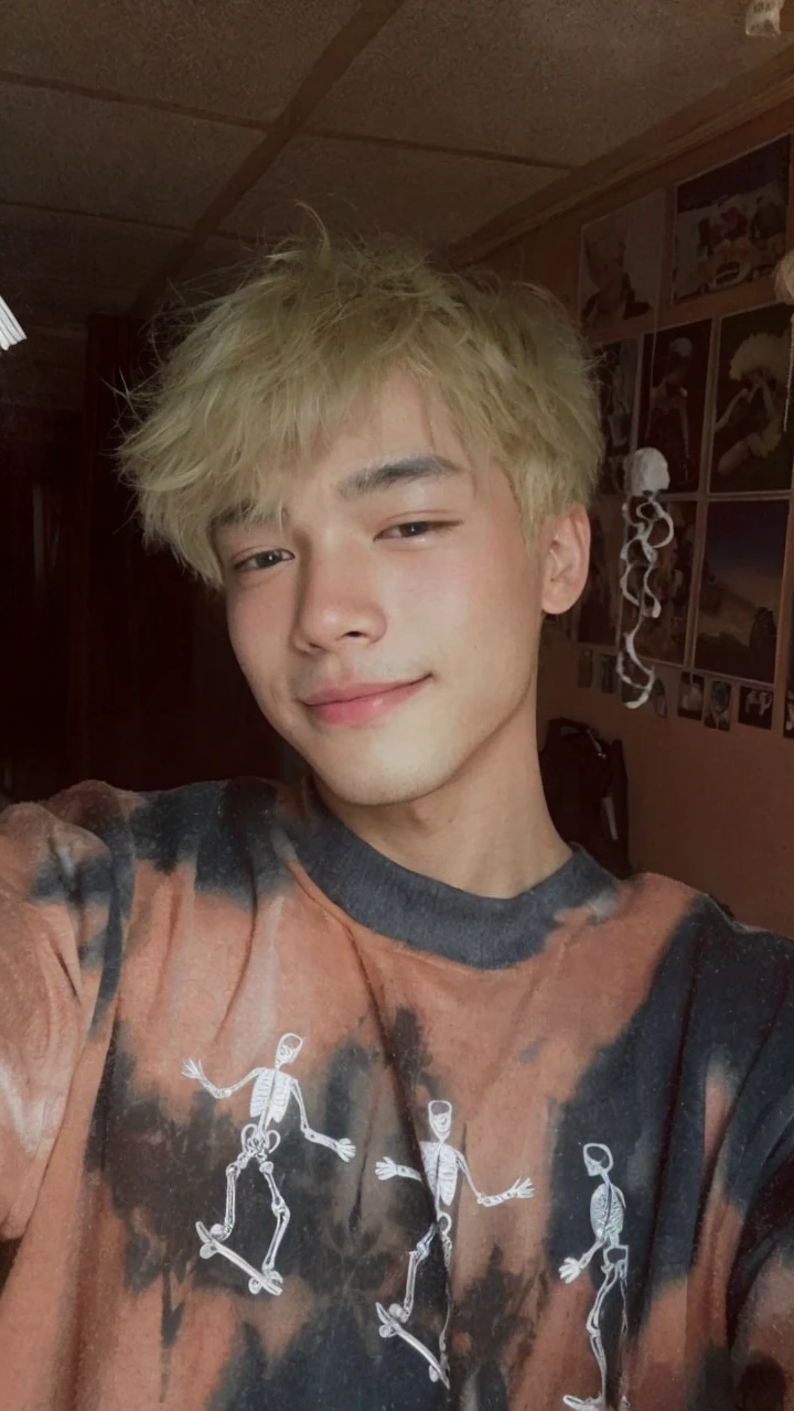 A young men asian with blond hair