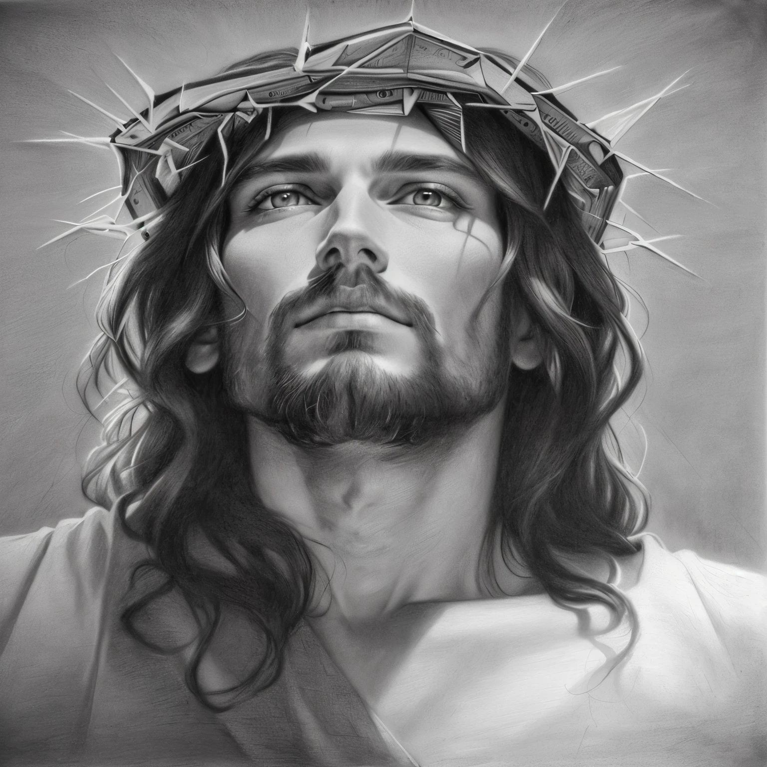 jesus face, ✏️🎨, photorealistic drawing, jesus, no design de Eliot Kohek, hyper-realistic drawing in geometry drawing