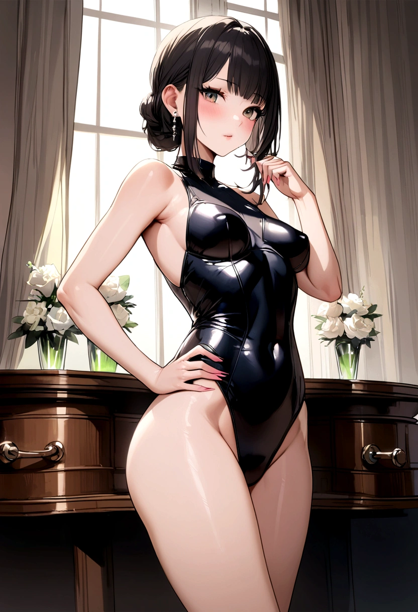 perky breasts, tight swimsuit