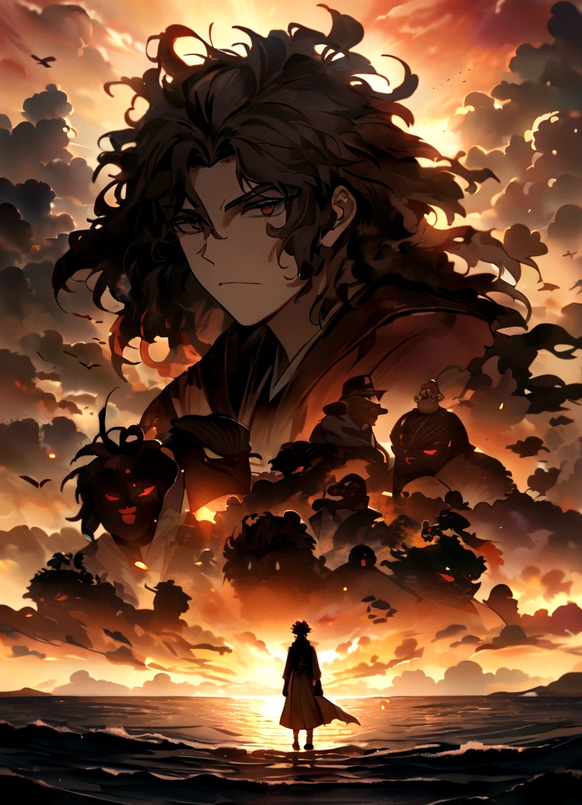 masterpiece，Highest quality，Movie stills，Warm and soft lighting，The Sunset Sun，Sky Sky，Rolling Sea，Sandy Beach，Missing characters