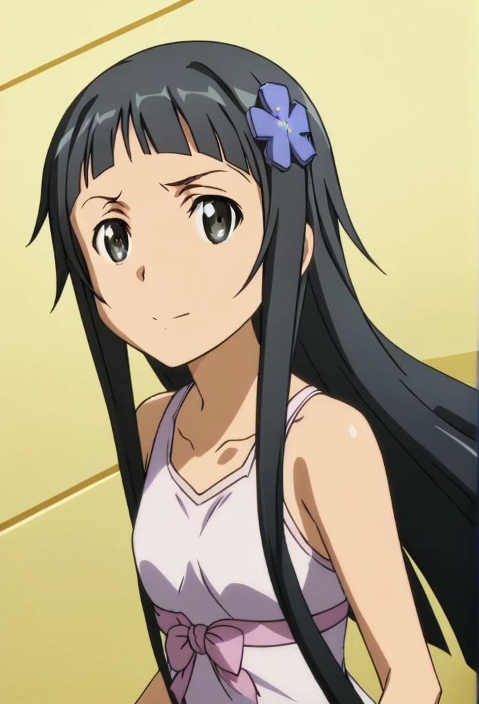 Sword Art Online, yui, long hair, bangss, Bblack hair, hair ornament, very long hair, bangss romba, hime cut, eyes black, Masterpiece artwork, best qualityer, anime screencap, tsuchimiya, competition