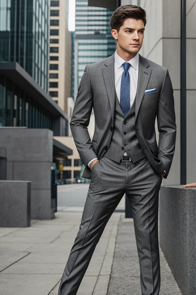 Riley intensely in gray dress suit
