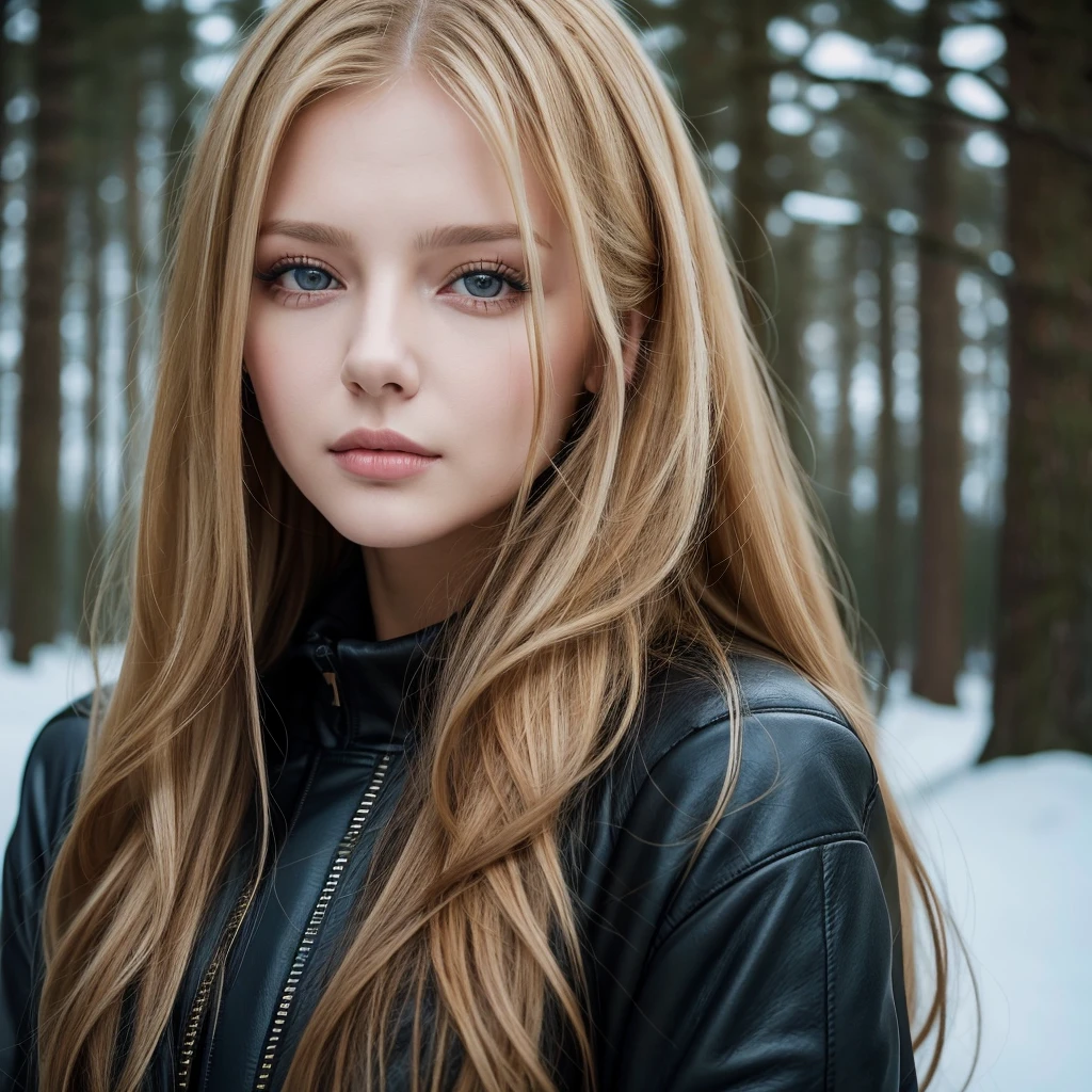 Close up portrait of long-haired woman in black jacket, Brunette with dyed blonde hair, Dasha Taran, Aleksandra Waliszewska, Angelina Stroganova, Very beautiful face, Anna Nikonova、Also known as New Milky, Gorgeous blonde, Gorgeous and attractive face, Beautiful face with brown blonde hair, beautiful nordic woman, nodded