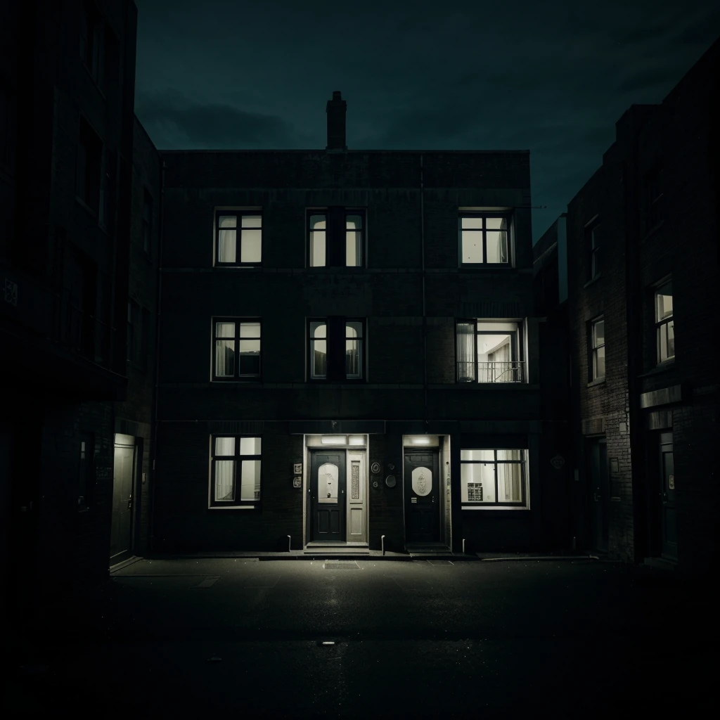 A picture of the o block with its typical buildings. The picture should look scary because of the darkness and it should be usable as a background image.