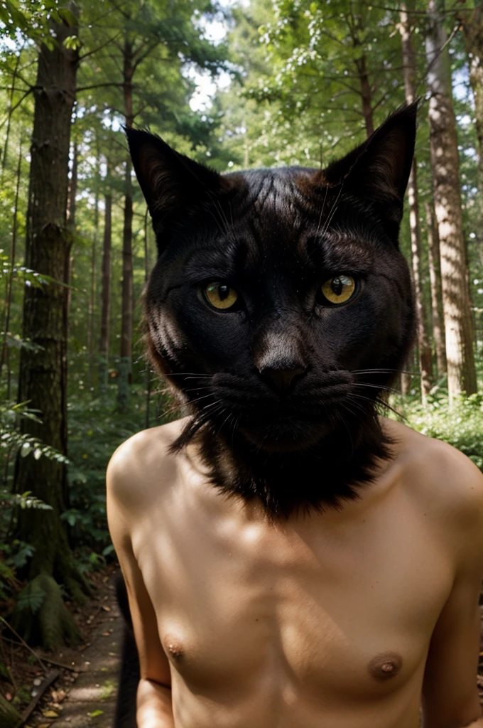Man mask cat sad forest