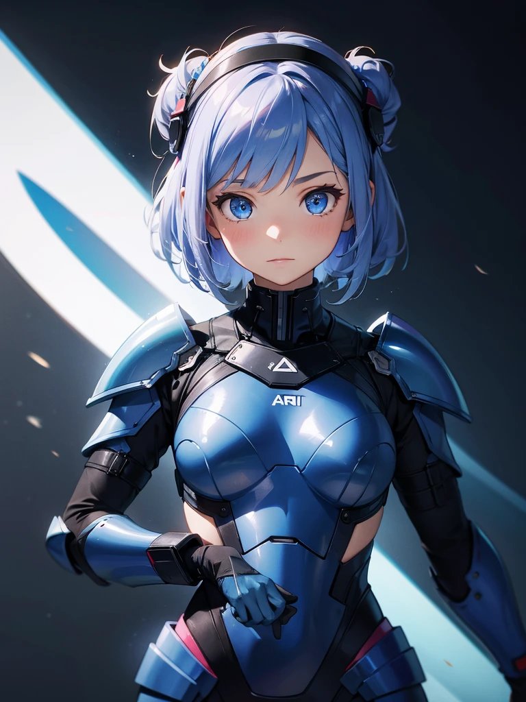 8K, Highest quality, (real:1.4), Original photo, 1 girl, Asari Hair, Biological Amplifier, refined armor, posture: Peace talks between warring factions, smart blue eyes