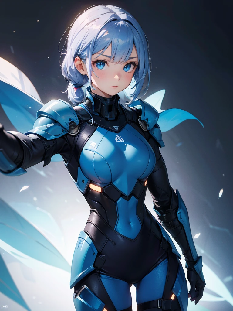 8K, Highest quality, (real:1.4), Original photo, 1 girl, Asari Hair, Biological Amplifier, refined armor, posture: Peace talks between warring factions, smart blue eyes