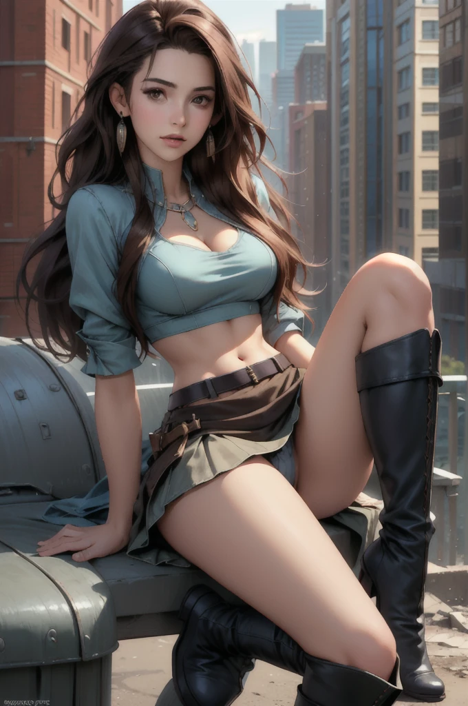 ((Masterpiece, best quality,photography, detailed skin, realistic, photo-realistic, 8k, highly detailed, full length frame, High detail RAW color art, diffused soft lighting, shallow depth of field, sharp focus, hyperrealism, cinematic lighting,close up)),
beautiful dark haired edgEgyptian_woman,perfect edgEgyptian_face, perfect edgEgyptian_body, edgSDress, 1girl, solo, long hair, looking at viewer, skirt, brown hair, rown eyes, jewelry, earrings, boots, miniskirt, crop top, lips, knee boots, realistic , wearing edgSDress, sunglasses, city background 
