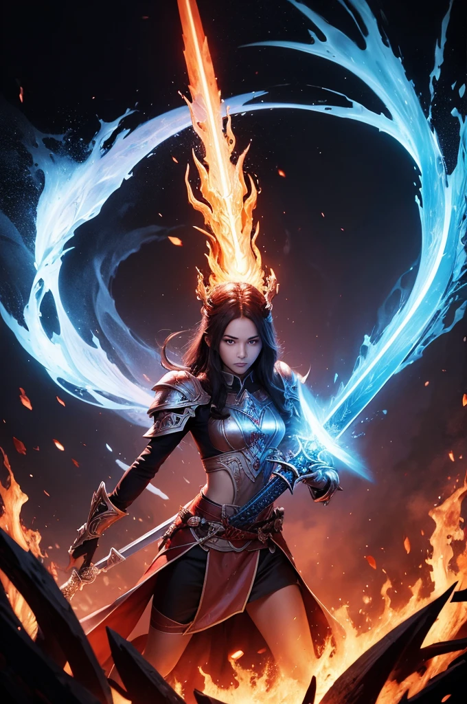 A sword of fire and ice without a person holding it
