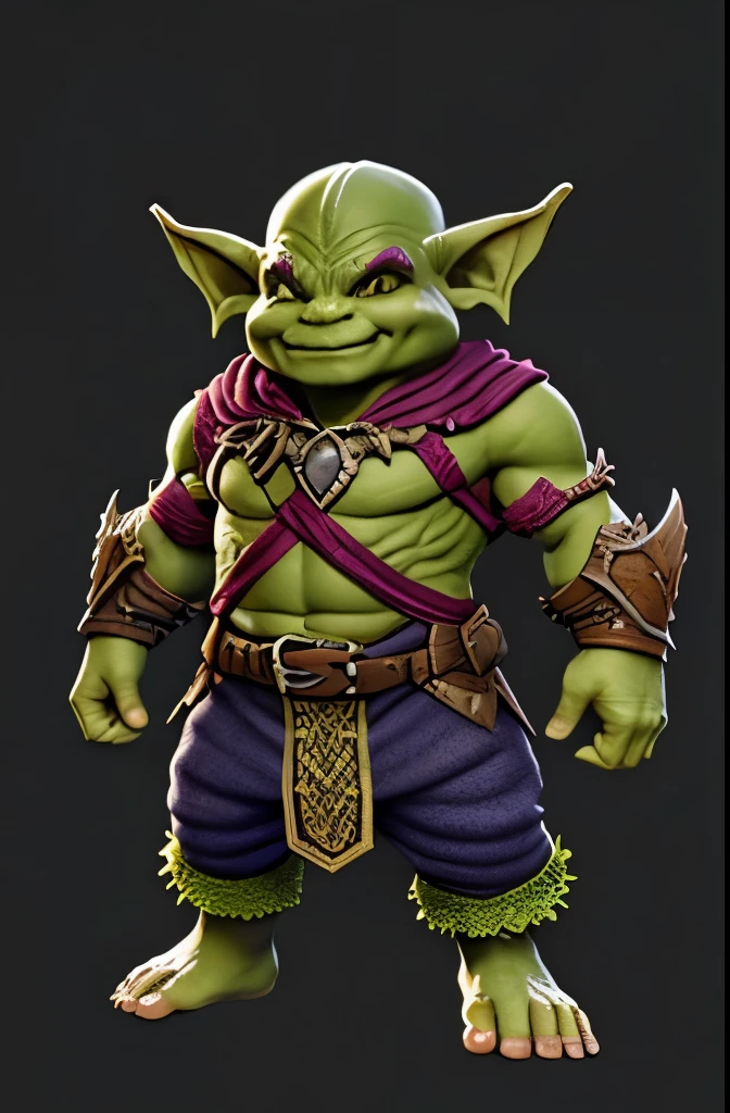 Large size Goblin, Minimal clothe clothing, ornamental small half piece upper chest neck should armor, T-Pose, game ready, High Quality Body