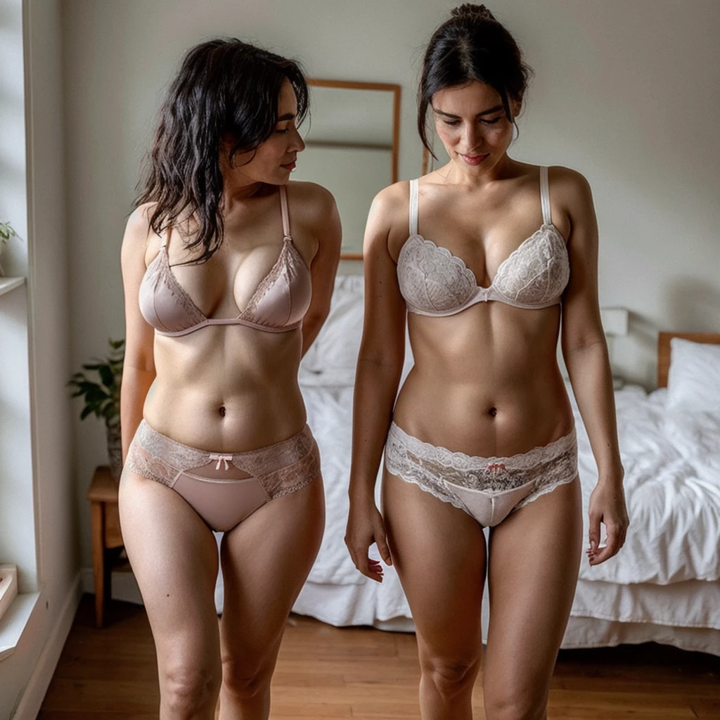 A mother with hairy vagina in underwear, walking