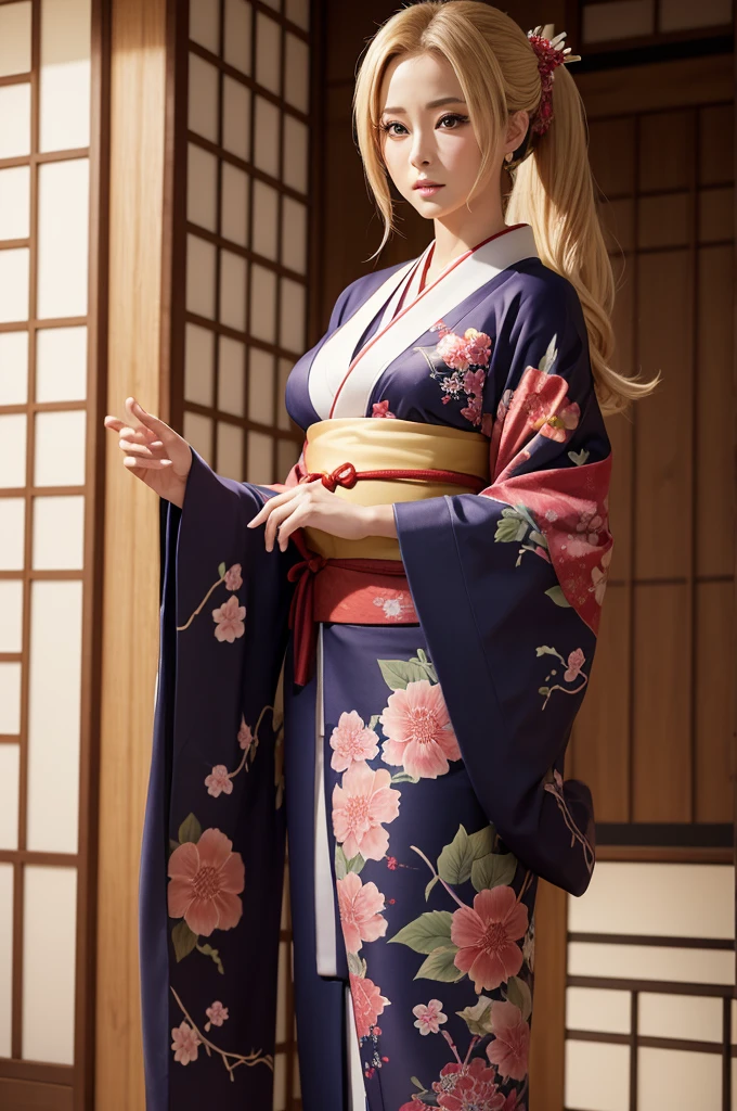 Beauty tsunade proportional body in japanese kimono realistic detail