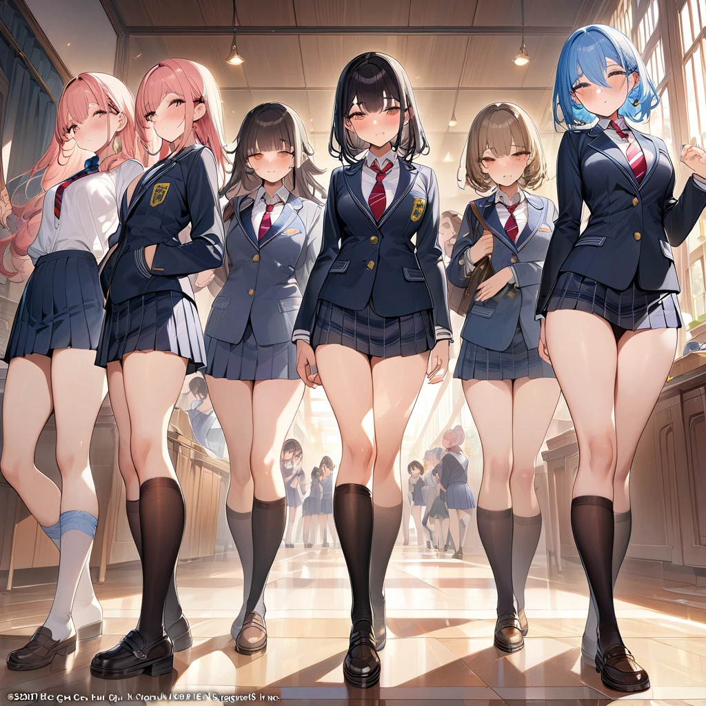 (masterpiece, top quality, best quality, official art, sfw), multiple girls, multiple different characters, school girls, school