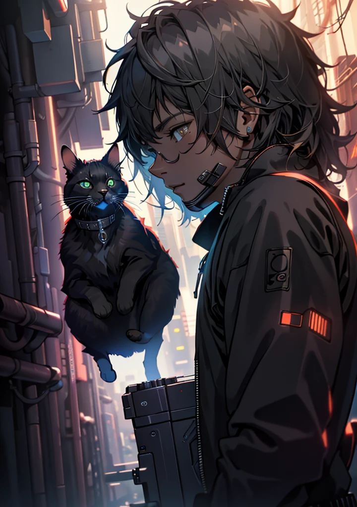 ultra detail, high resolution, ultra detailed, best quality, amazing, top quality, extremely detailed CG unity 8k wallpaper, cinematic lighting, cat fanboy, cyberpunk, dark boy