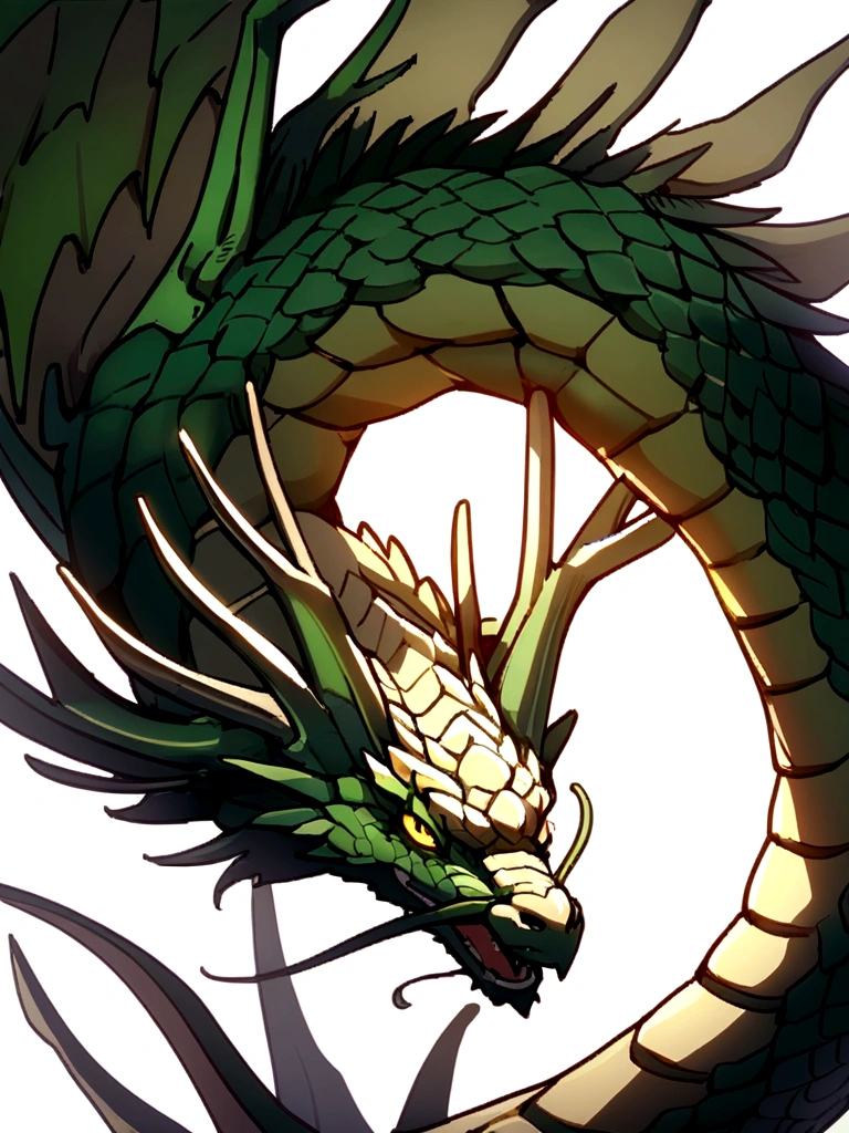 Entire green and gold dragon ,PNG,White background