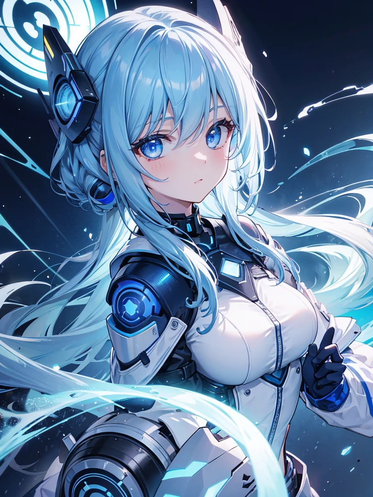 8K, Highest quality, (real:1.4), Original photo, 1 girl, Asari Hair, Biological Amplifier, smart blue eyes
