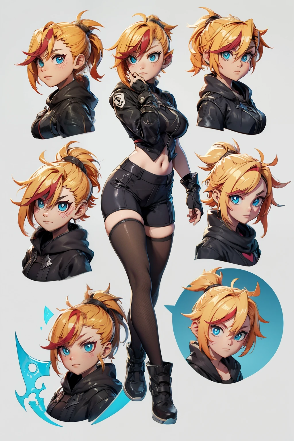 Mini cammy,  ultra long ponytail hair , ultra detailed face, solo, ray tracing, 3D style, 3DMM, ((3 poses per photo)), ((3 poses ouch cada foto)), fully body,(Front view),(Costas Issue), (Emist on the left), show flat belly, (((3 poses per photo))),(very big tits), perfect tummy, perfect and symmetrical eyes, (perfect hands), ((Futuristic sword in hand)), ((short hair)),((Open wizard clothes)),white clothing with textured edges, skin fair, luouchas detalhadas, White thigh-high tights with trim, ouchestido aberto ouch "ouch", Waist slender, big legs, low water, Show legs to the top of the waist, (broken fabric falling over the legs),((open top)),ultra realistic skin, realistic human eyes