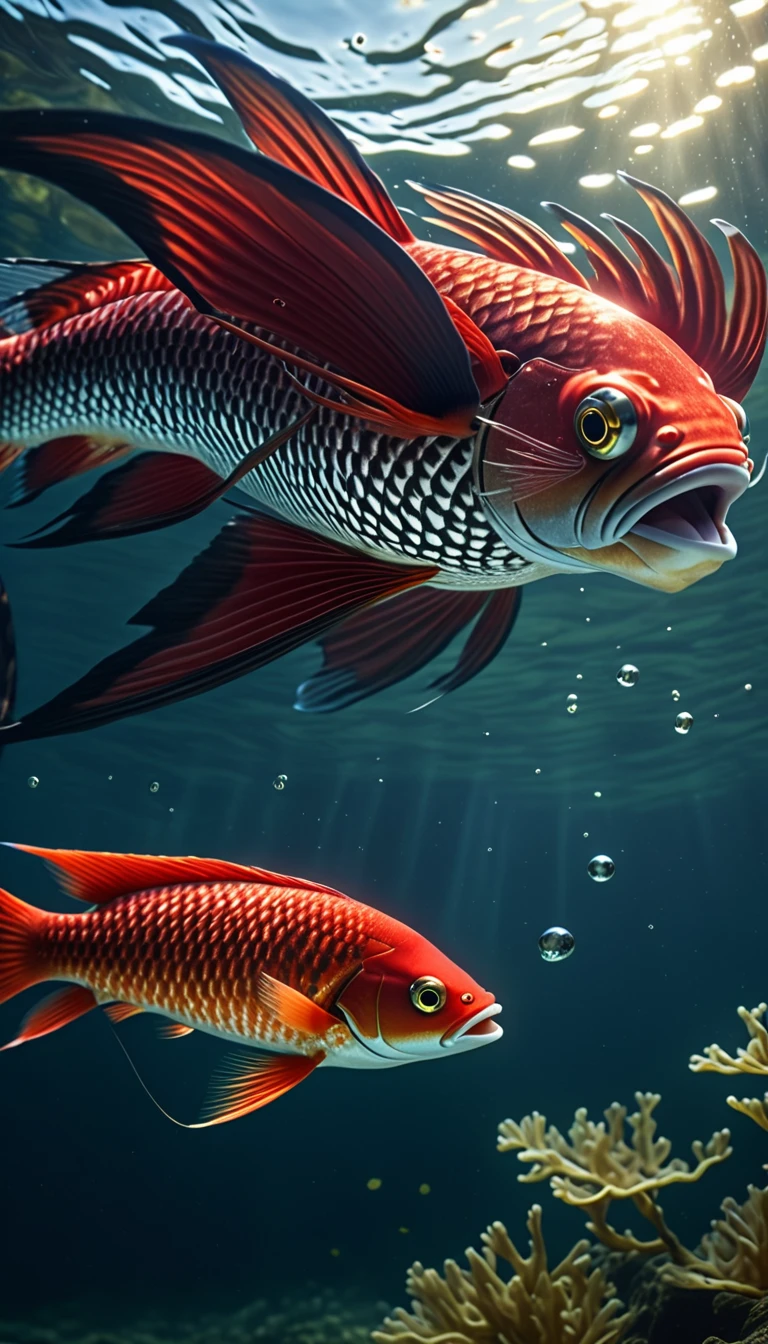painting of a red fish with a white background and a red tail, red fluid, in stunning digital paint, beautiful brush stroke rendering, in red paint, stunning digital painting, digital art painting, painted digital art, an expressive digital painting, red paint, red ink, gorgeous digital painting, artistic illustration, speed painting, 4 k hd illustrative wallpaper