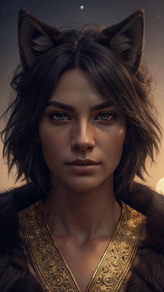 a wolf, hauling, face upward, full moon night, moon behind his face, moon glowing, gold color eyes, detailed fur, detailed face, highly detailed, cinematic lighting, fantasy, dramatic, hyper realistic, 8k, extremely detailed, photorealistic, masterpiece