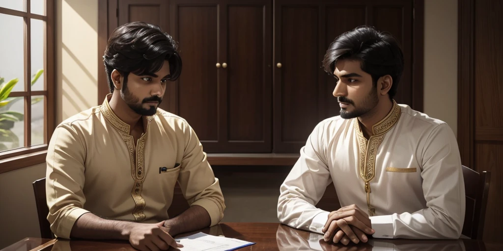 Meeting of Sohan and Mohan:
• Sohan and Mohan are sitting in a room.
• Sohan's face is filled with despair.
• Mohan is listening to Sohan attentively.8k