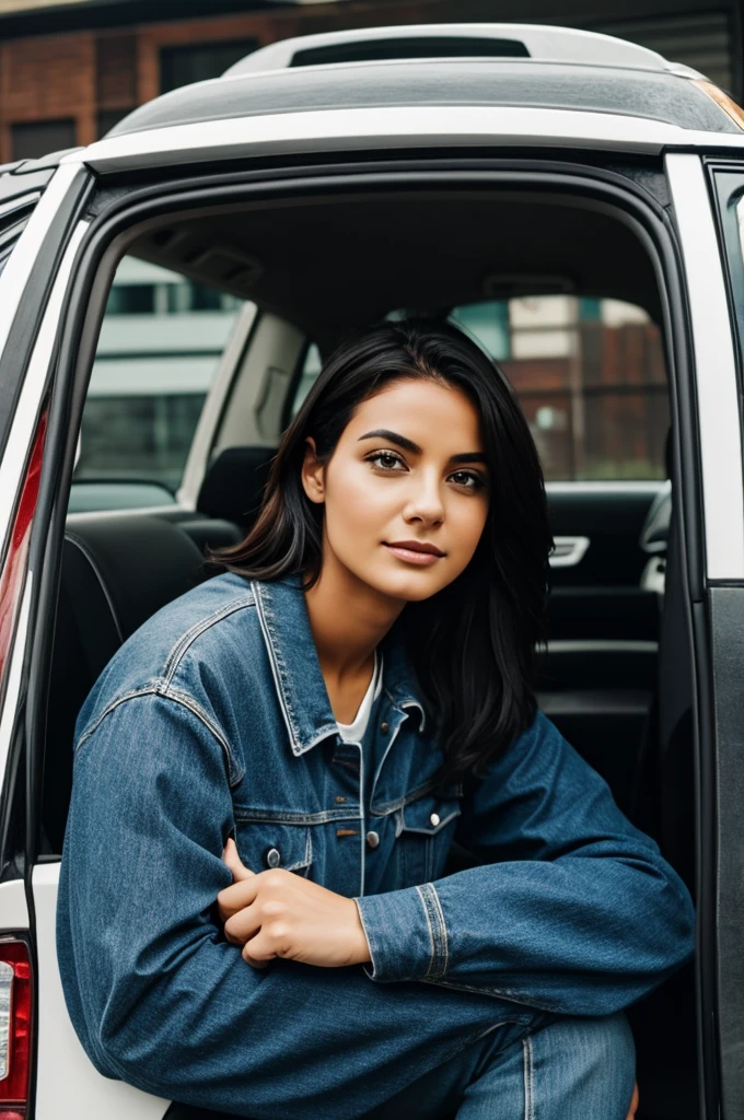 A woman next to a car