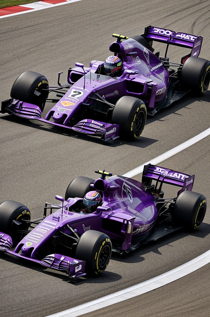 A purple Formula 1 single-seater from the Porsche team