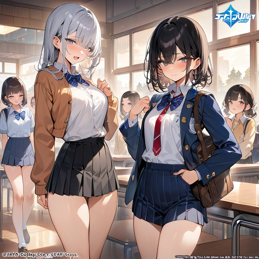 (masterpiece, top quality, best quality, official art, sfw), multiple girls, multiple different characters, school girls, school