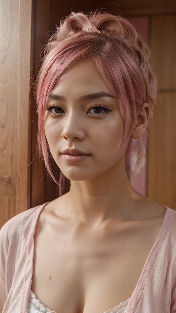 Beautiful , portrait, pretty face, pink hair, asian, attractive, realistic , realism