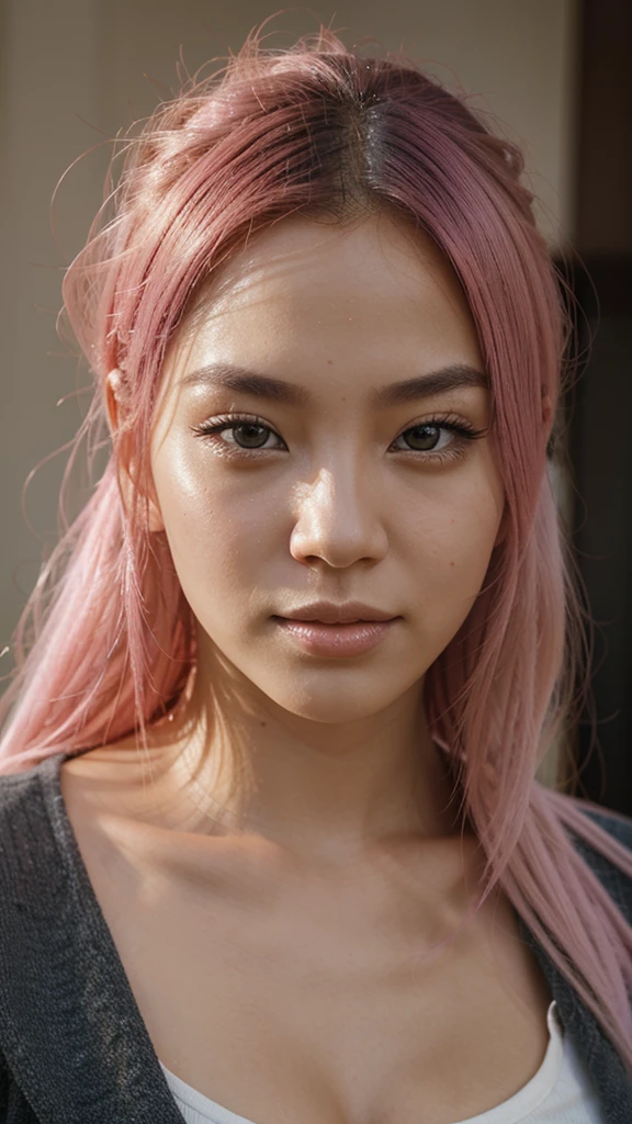 Beautiful , portrait, pretty face, pink hair, asian, attractive, realistic , realism