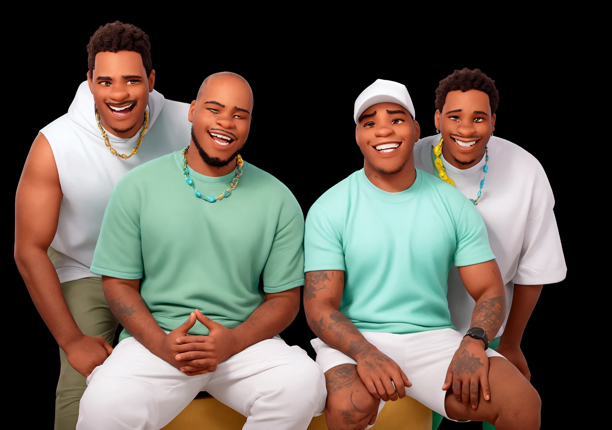 A group of black men in Disney Pixar style, high qualiy, best qualityer