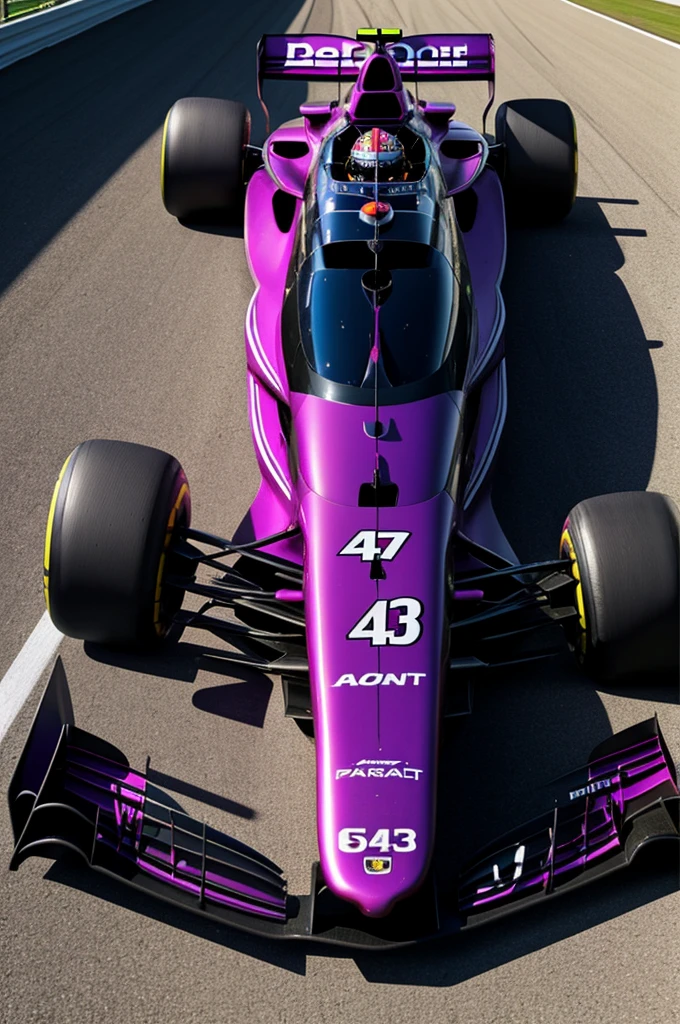 A purple Formula 1 single-seater from the Porsche team under the number 43