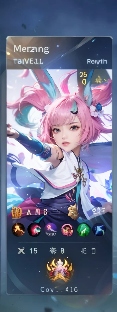 a kid cute woman with pink hair and green eyes is flying through the air, ahri, yun ling, portrait of ahri, seraphine ahri kda, mobile legends, qiyana, zenra taliyah, orianna, inspired by Leng Mei, inspired by Pu Hua, kda, valentina remenar, astri lohne, riven