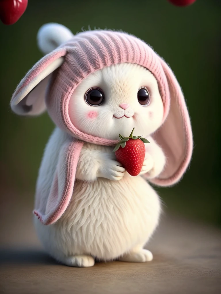 : 3. Rabbit, realistic, hairy, clothed animal, apple, dark circles, blush, cherry, food, fruit, full body, hat, non-human, strawberry, tomato, watermelon