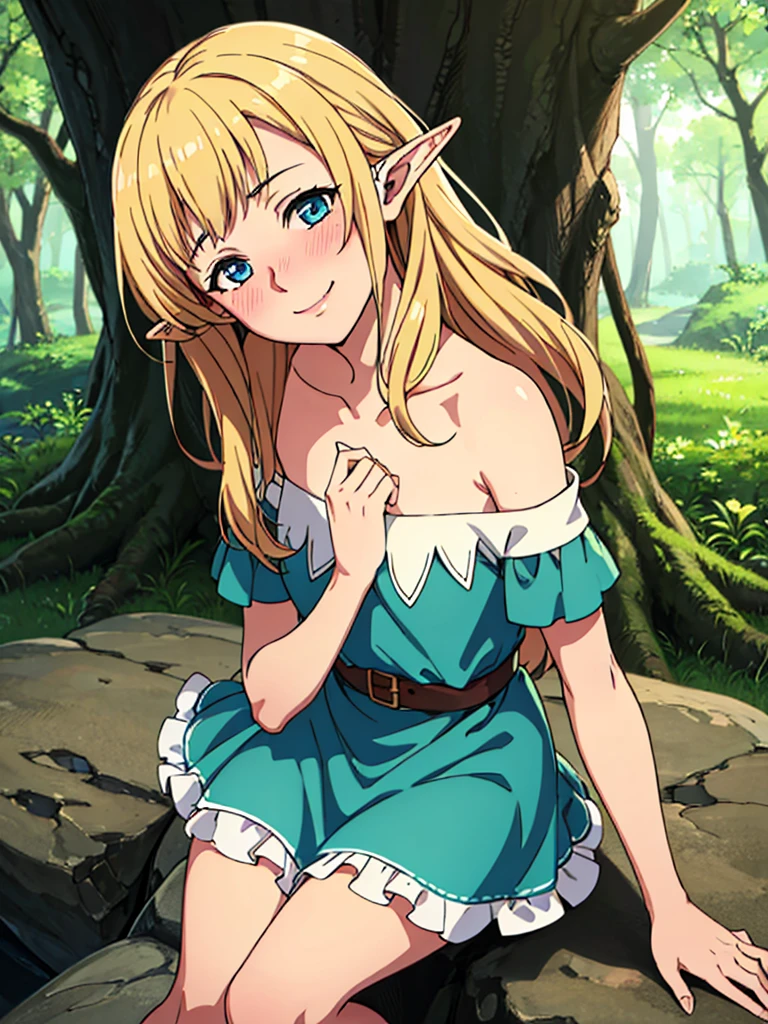 {{{masterpiece}}}, in the forest, best quality, blonde long hair woman, {{beautiful}}, {{nipple}}, {{{pussy}}}, Elf, {{{ girl}}}, Angle from above