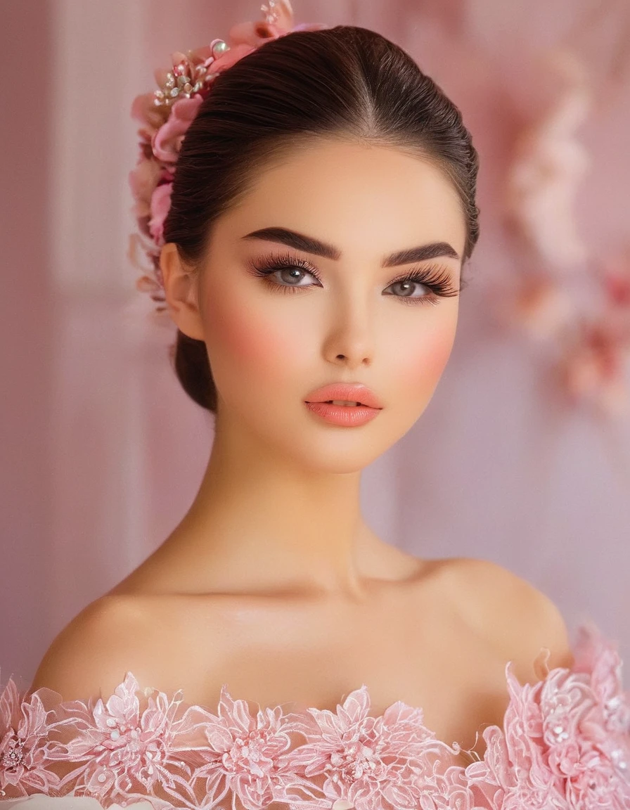 1 girl, gorgeous, only, her complexion is fair, with a subtle pink glow to her cheeks, and she carries herself with an air of elegance and poise. Her eyebrows are arched and well-groomed, and her eyelashes are long and dark, enhancing her captivating eyes. Despite her elegant demeanor, there is an underlying strength to her gaze.