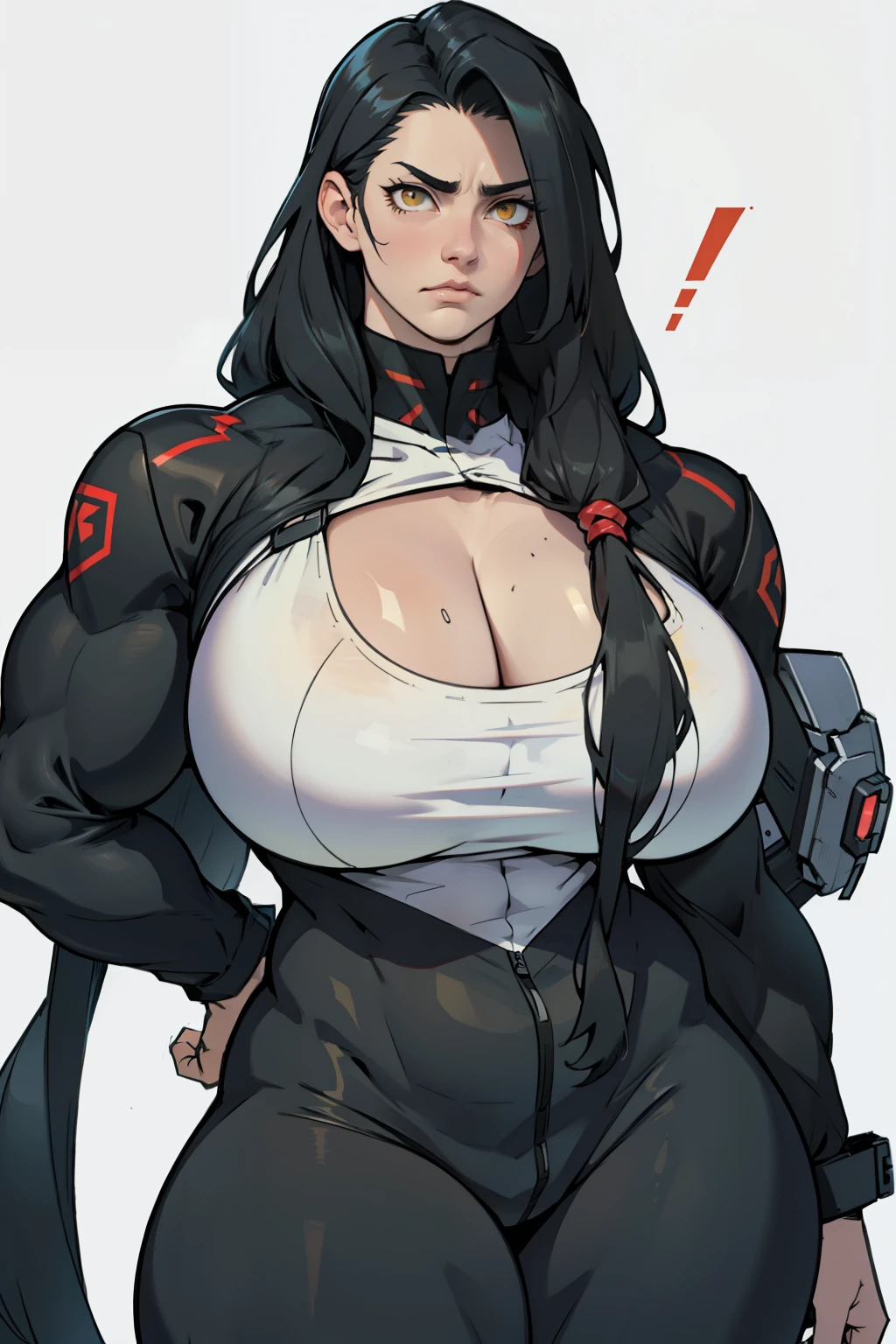 huge breasts huge breasts huge breasts muscular muscular muscular thick thick thick black hair yellow eyes pale skin female sad frown cleavage long straight hair long straight hair long straight hair long straight hair