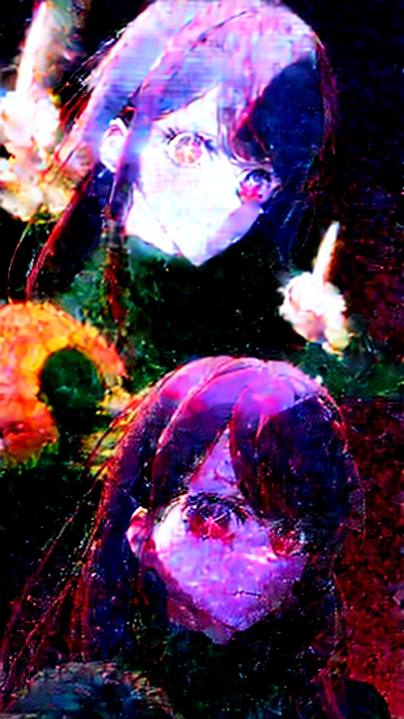 Woman with red hair and red eyes