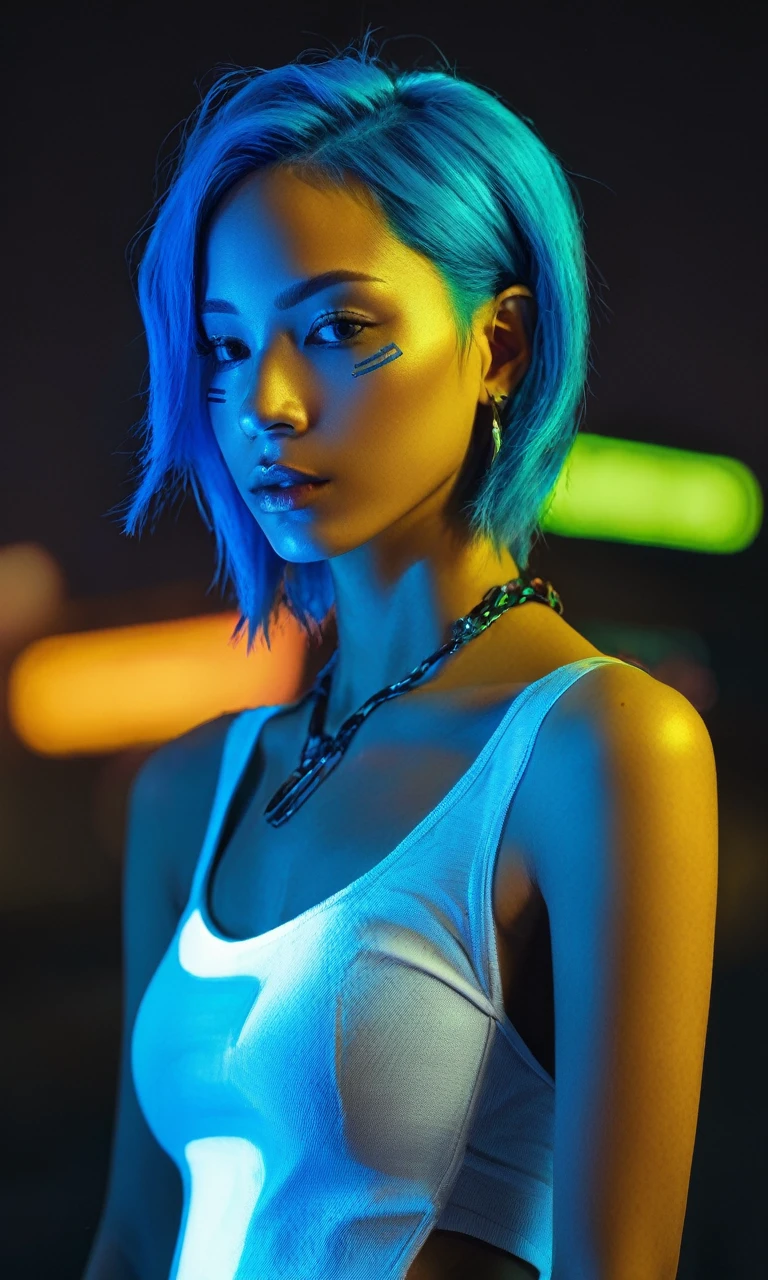 Figure of a woman with blue hair, josan gonzales (Josan Gonzalez) cyberpunk art, Winner of the Behance competition, Afrofuturism, Synthwave, neon, glowing neon