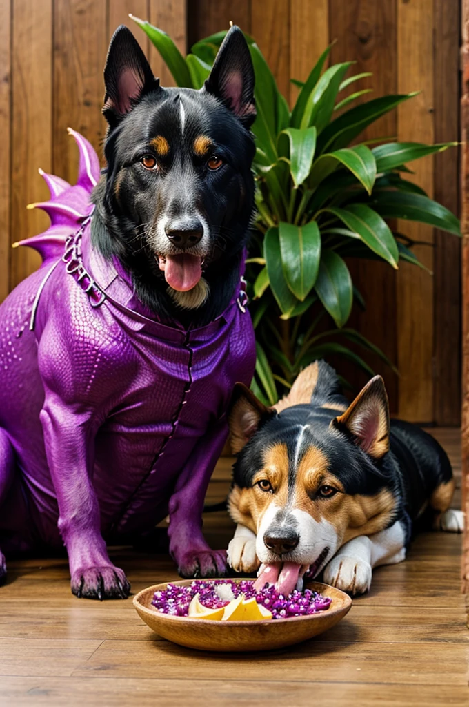 Dog eating dragon fruit