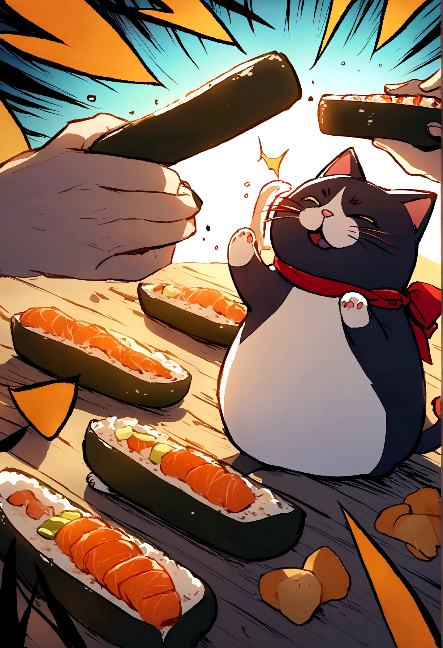 Cat making sushi